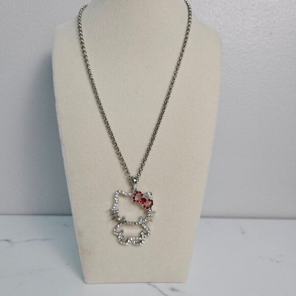 Hello Kitty Silver Pendant Necklace with Red Bow - Picture 1 of 9